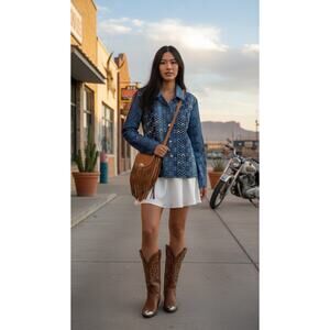 Vintage NEW Coldwater Creek Southwestern Beaded Denim Jacket M | Concho Buttons